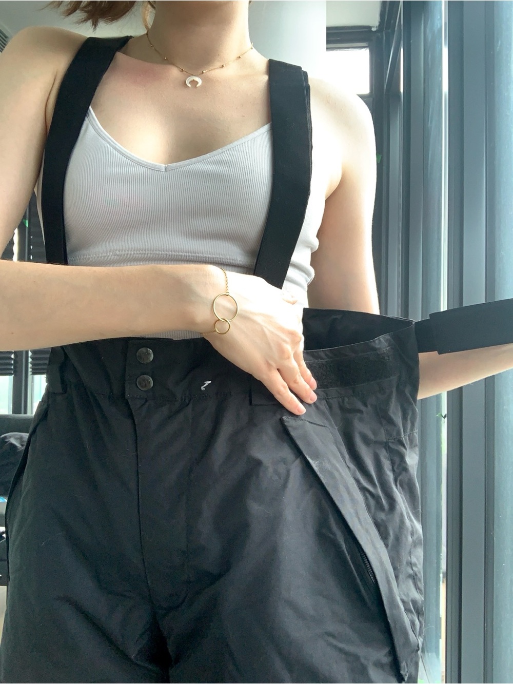 Black High-Waist Suspender Track Pants for Women